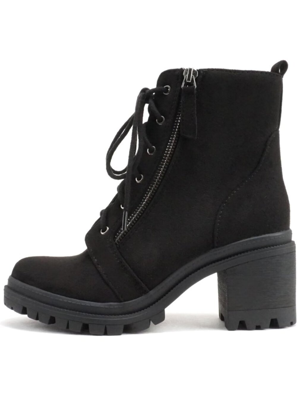 Women's Black Suede Platform Lace Up High Chunky Heel Closed Toe Ankle Booties